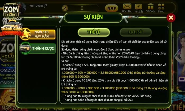 Khuyến mãi Ngôi sao may mắn Zomclub Thể lệ tham gia chương trình ngôi sao may mắn